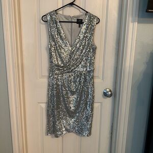 Adrianna Papell silver sequin cocktail dress. Size 12